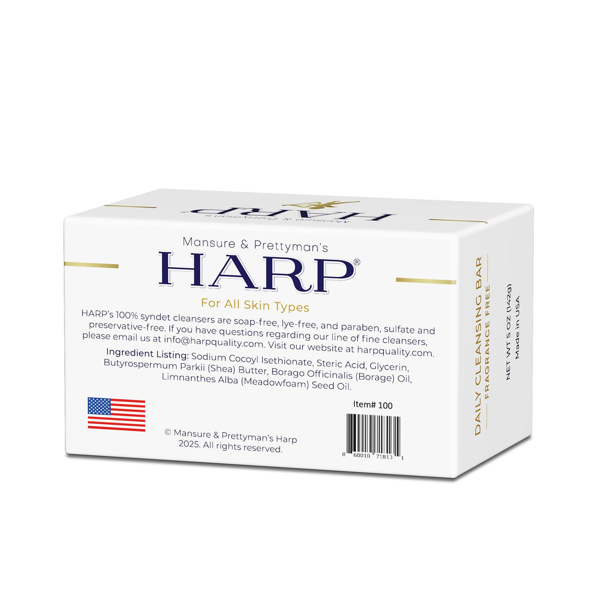HARP® Fragrance-Free Body Wash Bar – pH-Balanced, Soap-Free, 5 oz